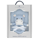 Living Textiles Jersey Swaddle & Rattle Gift Set - Confetti/Hippo