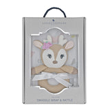 Living Textiles Jersey Swaddle & Rattle Gift Set - Ava/Fawn