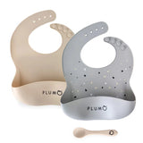 PLUM 3 Piece Silicone Bib and Spoon Set - Ass
